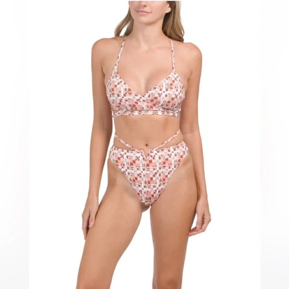 New L*Space Bikini Kristen Tie Top & Joy Bitsy Bikini in Block Party Set NWT Med